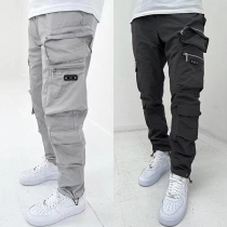 Casual Solid Color Side Patch Pockets Cargo Pants for Men