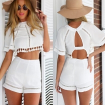 Fashion Backless Tops + Shorts Two-piece Set