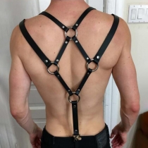 Sexy O-ring Cutout Artificial Leather PU Suspender Clasps for Men