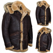 Vintage Artificial Leather PU Warm Plush Lined Coat for Men