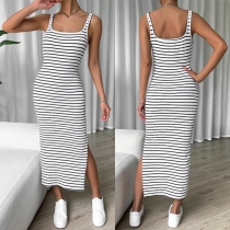 Fashion Contrast Color Stripe Printed Tank Dress