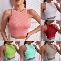 Fashion Comfy Candy Color Round Neck Sleeveless Crop Tank Top