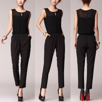 Fashion Solid Color Sleeveless Round Neck Harlan Jumpsuits