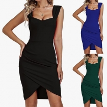 Fashion Solid Color Sweetheart Neckline Sleeveless Irregular Hemline Bodycon Dress