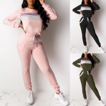 Fashion Contrast Color Two-piece Set Consist of Sweatshirt and Drawstring Sweatpants
