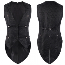 Vintage Jacquard Double-breasted High-low Hemline Sleeveless Vest Victorian Tuxedo Costume for Men