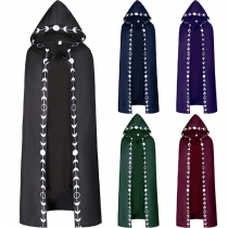 Vintage Contrast Color Printed Longline Hooded Cloak Costume for Cosplay