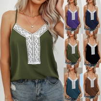 Casual Lace Spliced V-neck Cami Shirt