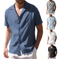 Fashion Solid Color Stand Collar Short Sleeve Blouse for Men