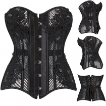 Sexy Mesh-net Floral Embroidered Lace-up Strapless Corset