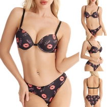 Sexy Lip Printed Push-up Two-piece Lingerie Set