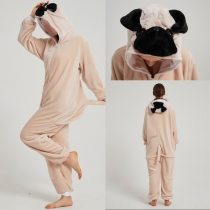 Fashion Cartoon Dog Shape Hooded Plush Pajamas Jumpsuit