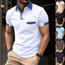 Fashion Contrast Color Stand Collar Short Sleeve Polo Shirt for Men