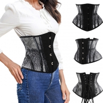 Fashion Lace Spliced Lace-up Buckle Corset Girdle