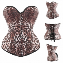 Sexy Leopard Printed Strapless Buckle Lace-up Strapless Croset