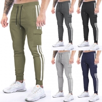 Fashion Contrast Color Side Stripe Printed Drawstring Sweatpants for Men
