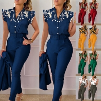 Fashion Two-piece Set Consist of Printed Shirt and Solid Color Pants with belt