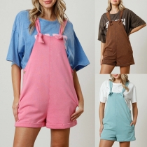 Casual Candy Color Self-tie Loose Romper for Women