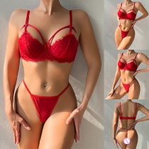 Sexy Cutout Lace Red Lingerie Set