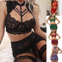 Sexy Cutout Backless Three-piece Lace Lingerie Set