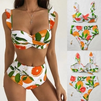 Fashion Floral Printed High-rise Two-piece Bikini Set