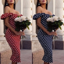 Fashion Polka-dot Printed Strapless Bodycon Party Dress