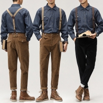 Vintage Corduroy Suspender Pants for Men