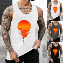Street Fashion Sunset Printed Sleeveless Tank Top for Men