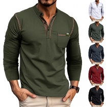 Fashion Contrast Color Mock Neck Long Sleeve Shirt for Men