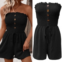 Fashion Strapless Smocked Bodice Drawstring Romper