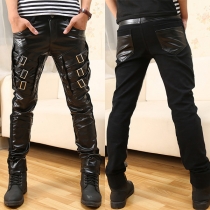 Street Fashion Buckle Artificial Leather PU Pants for Men