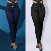 Fashion Lace-up High-rise Skinny Denim Jeans