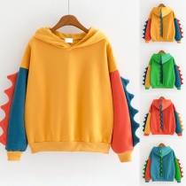 Street Fashion Contrast Color Dinosaur Hooded Sweatshirt
