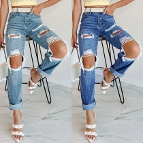 Street Fashion Heavy Distressed Old-wash Denim Jeans