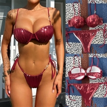 Sexy Bright Color Ruched Self-tie Bikini Set