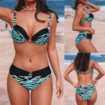 Fashion Contrast Color Zebra Print Two-piece Bikini Set