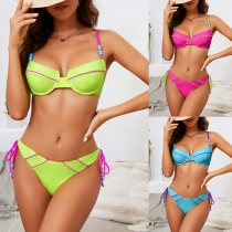 Fashion Contrast Color Self-tie Two-piece Bikini Set