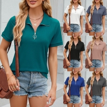 Fashion Half-zipper Short Sleeve Shirt