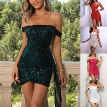 Sexy Bling-bling Sequin Irregular Hemline Bodycon Party Dress