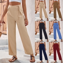 Casual Solid Color Drarwstring Straight-cut Pants for Women