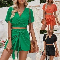 Street Fashion Two-piece Set Consist of Crop Top and Wrap Shorts
