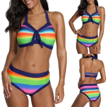 Fashion Rainbow Printed Two-piece Bikini Set