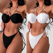 Sexy Bead Chain Shell Shape Self-tie Two-piece Bikini Set