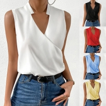 Fashion Lapel V-neck Sleeveless Shirt