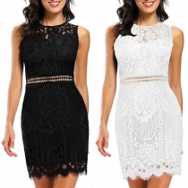 Sexy Round Neck Sleeveless Cutout Lace Dress