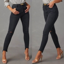 Fashion Distressed Frayed Hem High-rise Skinny Jeans