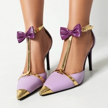 Fashion Contrast Color Bowknot Pointed-toe High-heeled Shoes