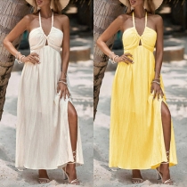 Sexy Halterneck Backless Slit Summer Dress