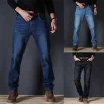 Fashion Mid-rise Old-washed Denim Jeans for Men