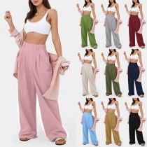 Casual Solid Color Mid-rise Wide-leg Loose Pants